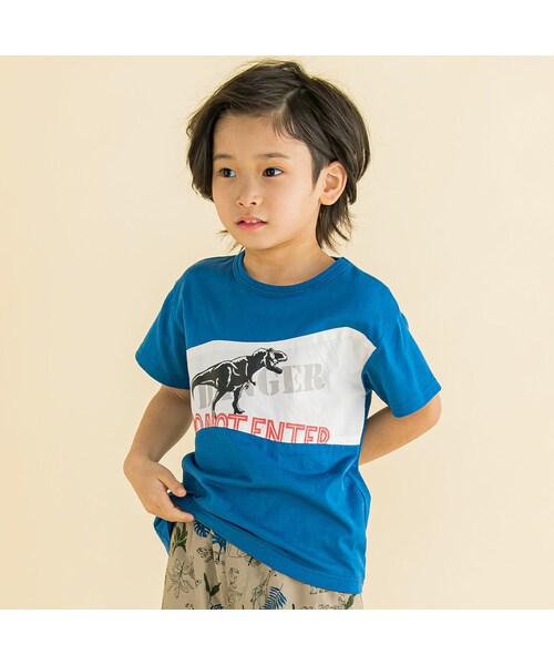 WASK（ワスク）の「恐竜パッチ天竺Tシャツ(100~160cm)（Tシャツ/カットソー・キッズ・イエロー/ブルー・110）」の2枚目の写真
