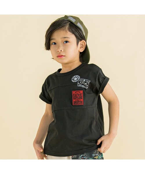 WASK（ワスク）の「ワッペン付き天竺Tシャツ(110~160cm)（Tシャツ/カットソー・キッズ・ホワイト/ブラック・110）」の2枚目の写真