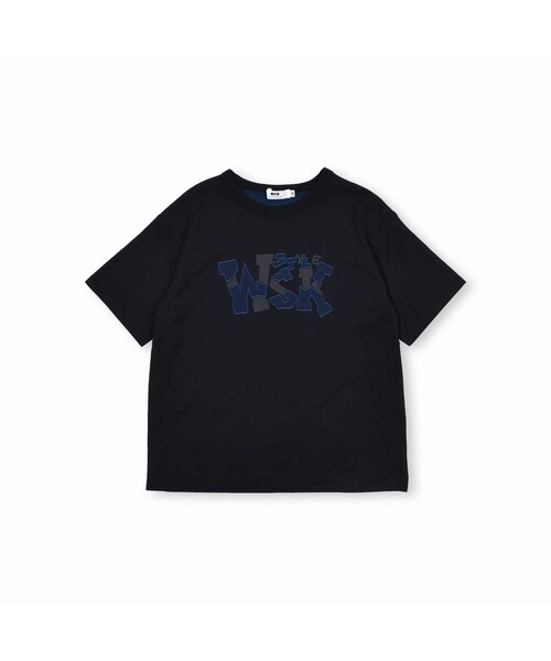 WASK（ワスク）の「ロゴパッチワークプリント天竺Tシャツ(100~160cm)（Tシャツ/カットソー・キッズ・ブルー/ブラック・110）」の2枚目の写真