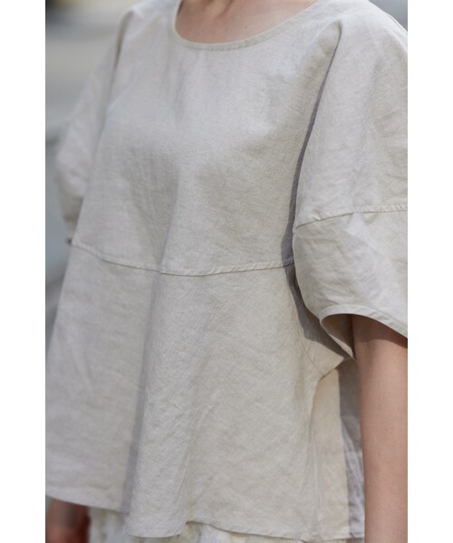 neam(ニーム)の「puff sleeve linen tops(シャツ/ブラウス・レディース・ブラウン/ホワイト・free)」の4枚目の写真