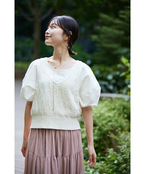 neam(ニーム)の「puff sleeve linen tops(シャツ/ブラウス・レディース・ブラウン/ホワイト・free)」の5枚目の写真