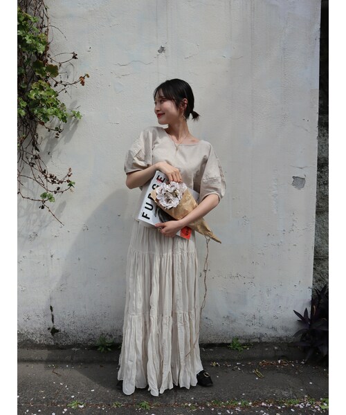 neam(ニーム)の「puff sleeve linen tops(シャツ/ブラウス・レディース・ブラウン/ホワイト・free)」の6枚目の写真