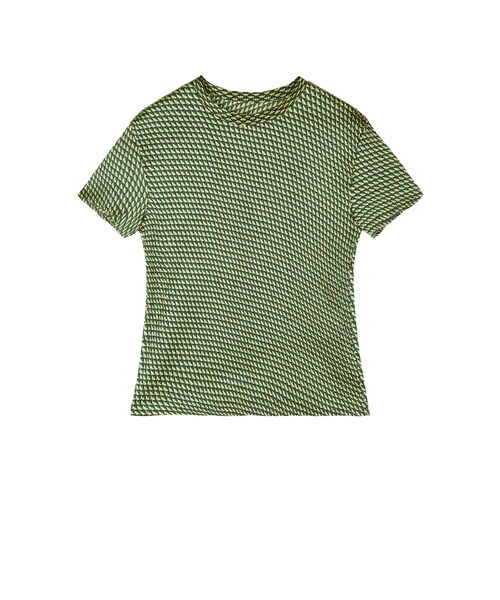 JNBY（ジェーエヌビーワイ）の「Pleated Plaid & Geometric Polyester Top（Tシャツ/カットソー・レディース・ブラウン系/グリーン系・36/38/40）」の2枚目の写真