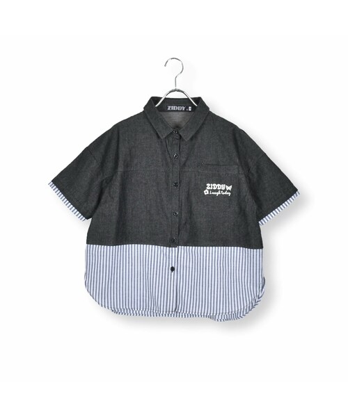 ZIDDY(ジディ)の「デニムコットンドッキングシャツ(130~160cm)(シャツ/ブラウス・キッズ・ブラック/ブルー・150)」の1枚目の写真