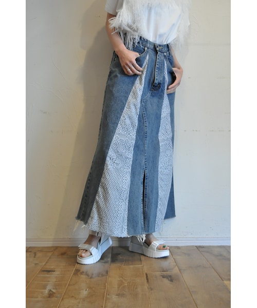 RehersalL（リハーズオール）の「デニム×レーススカート（デニム  