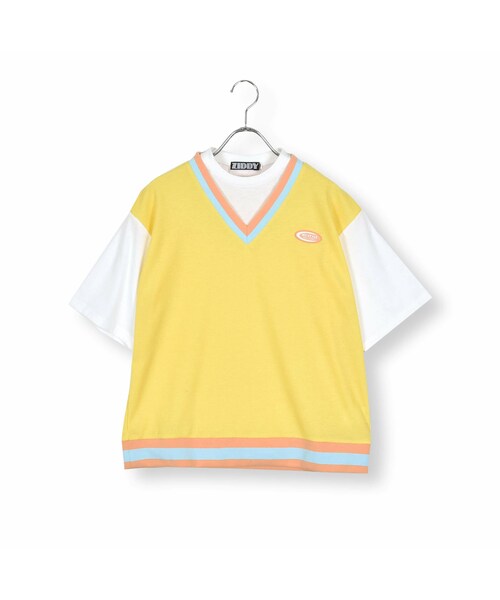ZIDDY(ジディ)の「ベストドッキングTシャツ(130~160cm)(Tシャツ/カットソー・キッズ・イエロー/パープル・150)」の1枚目の写真