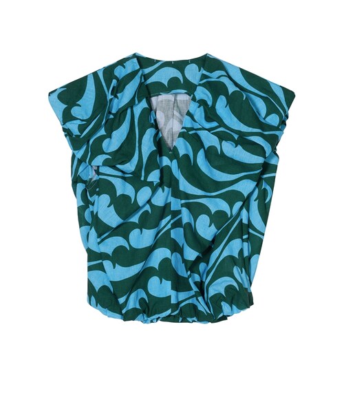 JNBY（ジェーエヌビーワイ）の「Gathered Sea Wave-print Linen Top（シャツ/ブラウス・レディース・ベージュ系/ブルー系/グリーン系・36/38/40）」の3枚目の写真
