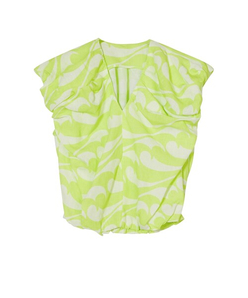 JNBY（ジェーエヌビーワイ）の「Gathered Sea Wave-print Linen Top（シャツ/ブラウス・レディース・ベージュ系/ブルー系/グリーン系・36/38/40）」の2枚目の写真
