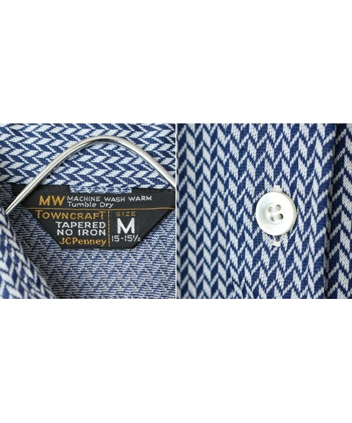 J.C.PENNEY（ジェーシーペニー）の「70s 80s USA JCPenney 総柄 ポリ シャツ ネイビー メンズM 長袖 アメリカ古着（シャツ/ブラウス・レディース・ブルー・M）」の2枚目の写真