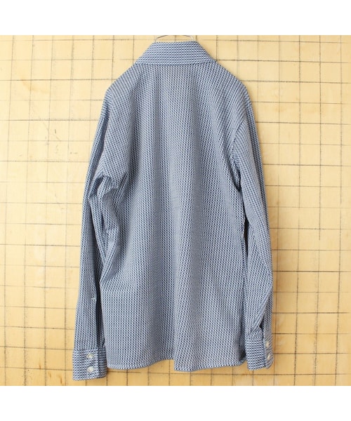 J.C.PENNEY（ジェーシーペニー）の「70s 80s USA JCPenney 総柄 ポリ シャツ ネイビー メンズM 長袖 アメリカ古着（シャツ/ブラウス・レディース・ブルー・M）」の3枚目の写真