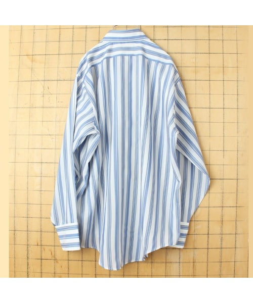 ARROW（アロー）の「70s 80s USA製 ARROW 長袖 ライトフランネル ストライプ シャツ ブルー メンズL相当 アメリカ古着（シャツ/ブラウス・レディース・ブルー・L）」の3枚目の写真