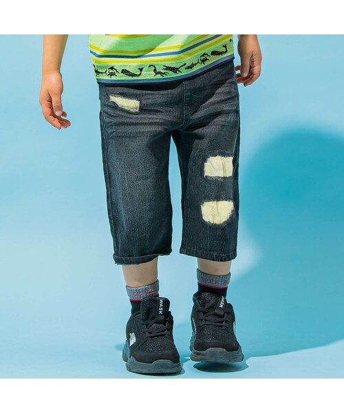 WASK（ワスク）の「6分丈ダメージ加工ペイズリーデニムパンツ(100~160cm)（デニムパンツ・キッズ・ホワイト/ブラック・110）」の2枚目の写真