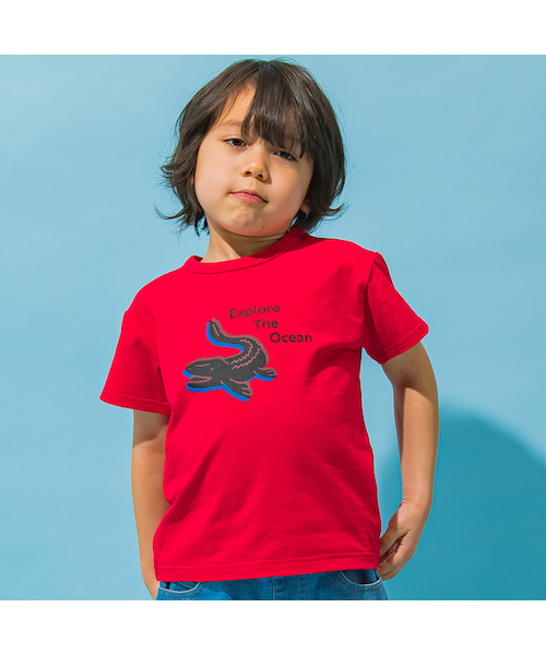 WASK(ワスク)の「【接触冷感】恐竜ガラナレ天竺Tシャツ(100~160cm)(Tシャツ/カットソー・キッズ・レッド/ブルー・110)」の1枚目の写真