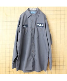 80s 90s USA CiNTAS ワッペン ワーク シャツ グレー メンズM 長袖 EATON アメリカ古着