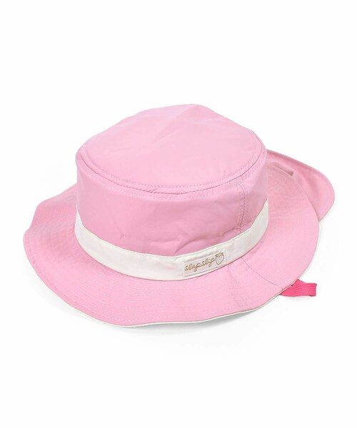 SLAP SLIP（スラップスリップ）の「【撥水・UVカット】イチゴ柄無地切替日よけ付きサファリハット(50~54cm)（ハット・キッズ・オレンジ/ブルー/ピンク/ホワイト・M(54cm)）」の4枚目の写真