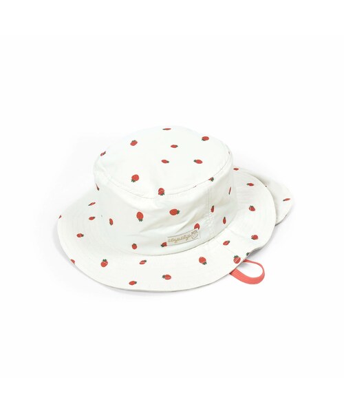 SLAP SLIP（スラップスリップ）の「【撥水・UVカット】イチゴ柄無地切替日よけ付きサファリハット(50~54cm)（ハット・キッズ・オレンジ/ブルー/ピンク/ホワイト・M(54cm)）」の2枚目の写真