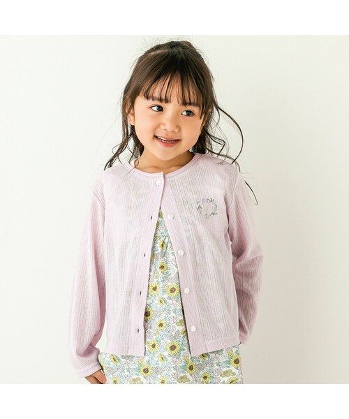 SLAP SLIP(スラップスリップ)の「透かし編みレーシー天竺カーディガン(90~130cm)(カーディガン/ボレロ・キッズ・ホワイト/パープル・110)」の2枚目の写真