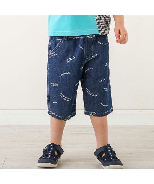 SLAP SLIP（スラップスリップ）の「無地ロゴ総柄5.5分丈パンツ(80~130cm)（デニムパンツ・キッズ・その他/ブルー系/ホワイト系・110）」の2枚目の写真