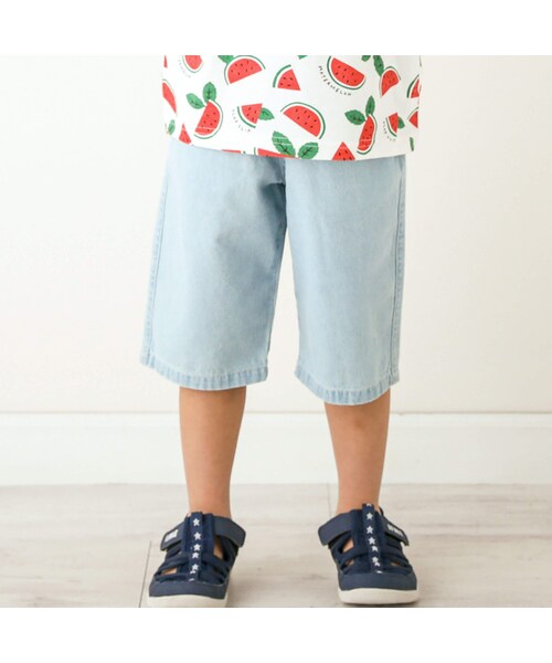 SLAP SLIP（スラップスリップ）の「無地ロゴ総柄5.5分丈パンツ(80~130cm)（デニムパンツ・キッズ・その他/ブルー系/ホワイト系・110）」の3枚目の写真