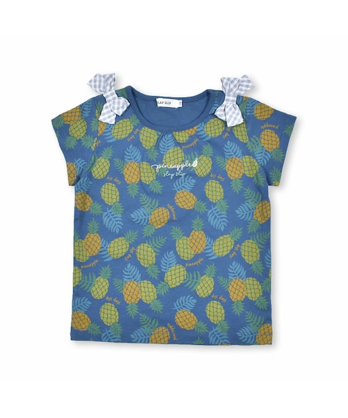 SLAP SLIP(スラップスリップ)の「【お揃い】フルーツ総柄柄ナレリボン付き半袖Tシャツ(80~130cm)(Tシャツ/カットソー・キッズ・グリーン/レッド/ブルー/イエロー・110)」の2枚目の写真