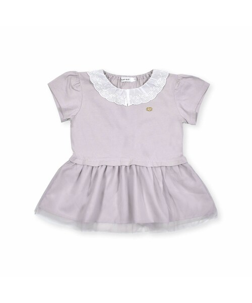 SLAP SLIP（スラップスリップ）の「【お揃い】切り替えチュールレース襟付き半袖Tシャツ(80~130cm)（Tシャツ/カットソー・キッズ・パープル/ベージュ・110）」の2枚目の写真