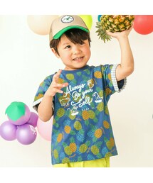 SLAP SLIP | 【お揃い】フルーツ総柄柄ナレ袖チェック半袖Tシャツ(80~130cm)(Tシャツ/カットソー)