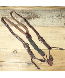-- | EURO ボタン式 編み込み レザー サスペンダー ブラウン EURO ヨーロッパ古着(サスペンダー)