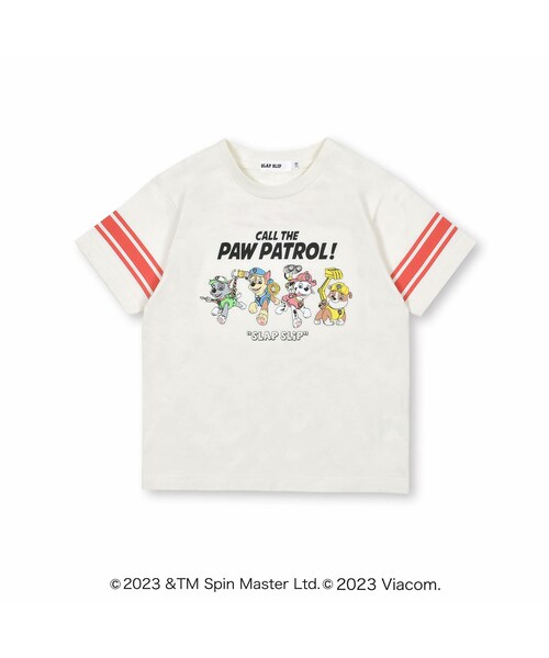 SLAP SLIP（スラップスリップ）の「【PAW PATROL(パウ・パトロール)×SLAP SLIP】袖ボーダーラインロゴプリント半袖Tシャツ(80~120cm)（Tシャツ/カットソー・キッズ・ホワイト/ベージュ・110）」の2枚目の写真