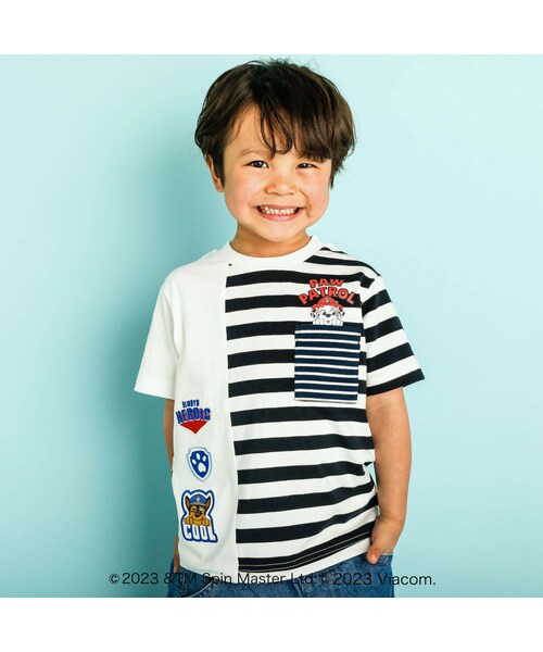 SLAP SLIP(スラップスリップ)の「【PAW PATROL(パウ・パトロール)×SLAP SLIP】ボーダー切替ポケット付きワッペン半袖Tシャツ(80~120cm)(Tシャツ/カットソー・キッズ・イエロー/ブラック・110)」の2枚目の写真