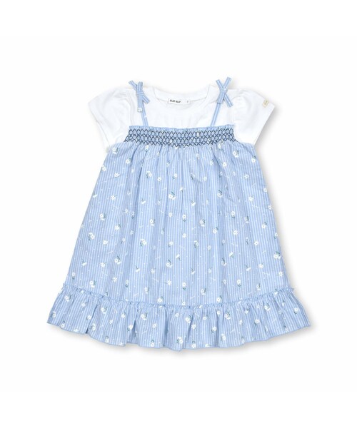 SLAP SLIP（スラップスリップ）の「【お揃い】花プリントストライプ柄スモッキングワンピース(80~130cm)（ワンピース・キッズ・イエロー/ブルー・110）」の2枚目の写真