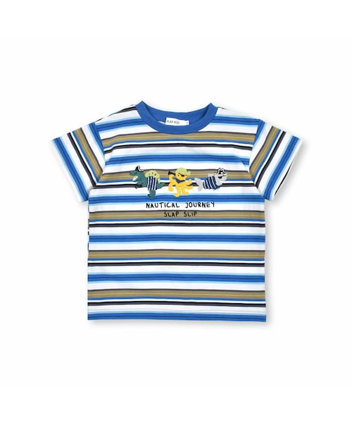 SLAP SLIP(スラップスリップ)の「恐竜海のいきものマルチボーダー半袖Tシャツ(80~130cm)(Tシャツ/カットソー・キッズ・レッド/ブルー・110)」の2枚目の写真