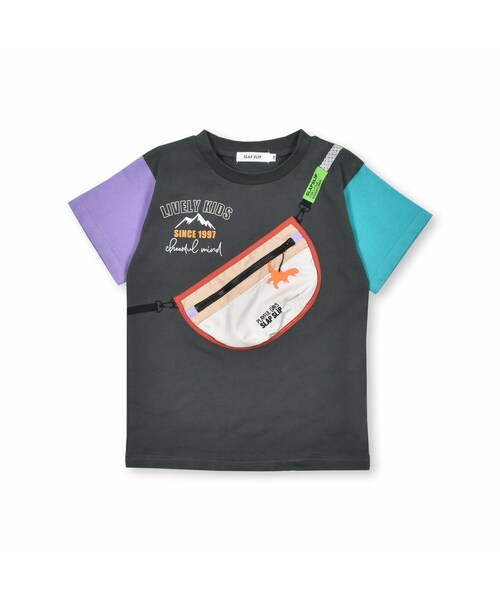 SLAP SLIP(スラップスリップ)の「ボディバッグモチーフ付き袖切替半袖Tシャツ(80~130cm)(Tシャツ/カットソー・キッズ・ホワイト/グレー・110)」の2枚目の写真