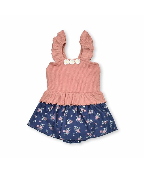 SLAP SLIP（スラップスリップ）の「花柄お花モチーフ肩ヒモフリルセパレートスイムウェアタンキニ(90~120cm)（水着・キッズ・パープル/オレンジ・110）」の2枚目の写真