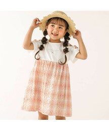 SLAP SLIP | 【お揃い】チェック柄切替肩あきリボン付ワンピース(80~130cm)(ワンピース)