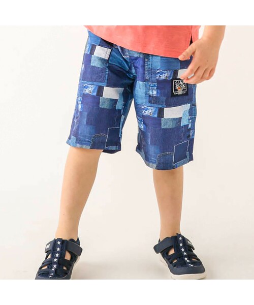 SLAP SLIP（スラップスリップ）の「【透湿/防汚加工】パッチワークデニムカラフルチェック柄プリント5分丈パンツ(90~130cm)（その他パンツ・キッズ・グリーン/ブルー/その他・110）」の3枚目の写真