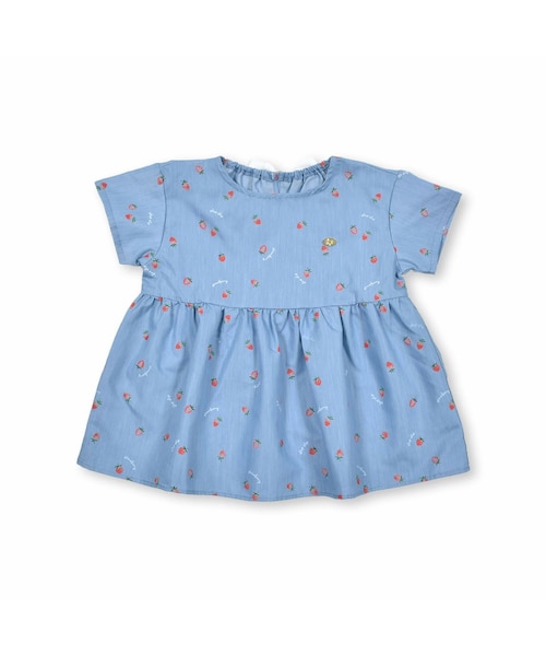 SLAP SLIP（スラップスリップ）の「イチゴ柄後ろリボン付チュニック(80~130cm)（Tシャツ/カットソー・キッズ・ホワイト/ブルー・110）」の2枚目の写真