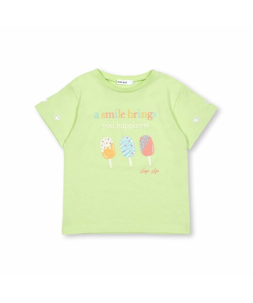SLAP SLIP（スラップスリップ）の「【接触冷感】ハートくり抜きスイーツプリント半袖Tシャツ(90~130cm)（Tシャツ/カットソー・キッズ・イエロー/ピンク/グリーン・110）」の2枚目の写真