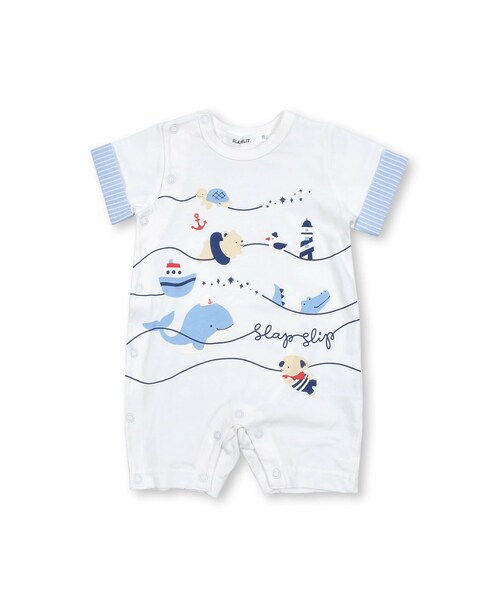 SLAP SLIP BABY（スラップスリップベビー）の「うみのいきものぷかぷか半袖ロンパースベビー(60~80cm)（ロンパース・キッズ・ブルー/ホワイト・70）」の2枚目の写真