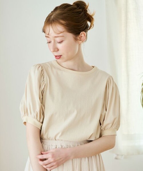 Crisp（クリスプ）の「パフスリーブTシャツ[c1R3248]（Tシャツ/カットソー・レディース・ベージュ/ブラック/アイボリー・FREE）」の3枚目の写真
