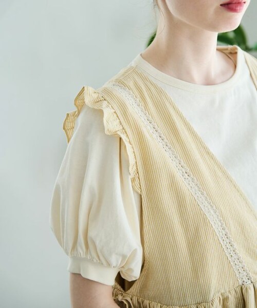 Crisp（クリスプ）の「パフスリーブTシャツ[c1R3248]（Tシャツ/カットソー・レディース・ベージュ/ブラック/アイボリー・FREE）」の2枚目の写真