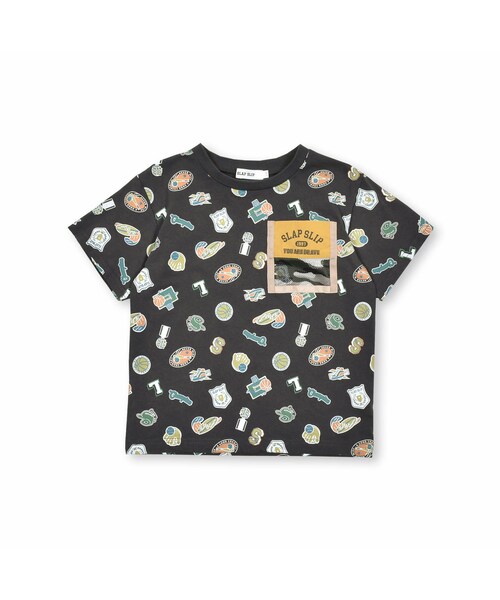 SLAP SLIP（スラップスリップ）の「スポーツワッペン総柄プリント半袖Tシャツ(90~130cm)（Tシャツ/カットソー・キッズ・ホワイト/ブラック・110）」の2枚目の写真