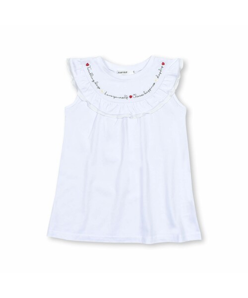 SLAP SLIP（スラップスリップ）の「刺しゅうフリル襟AラインTシャツ(80~130cm)（Tシャツ/カットソー・キッズ・レッド/ホワイト・110）」の2枚目の写真