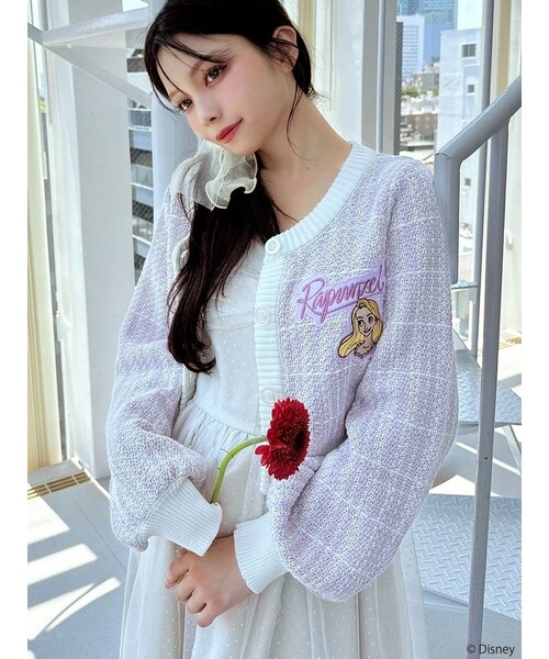 RESEXXY（リゼクシー）の「【ディズニーコレクション】チェックニットカーディガン（カーディガン/ボレロ・レディース・ホワイト/ラベンダー・F）」の2枚目の写真
