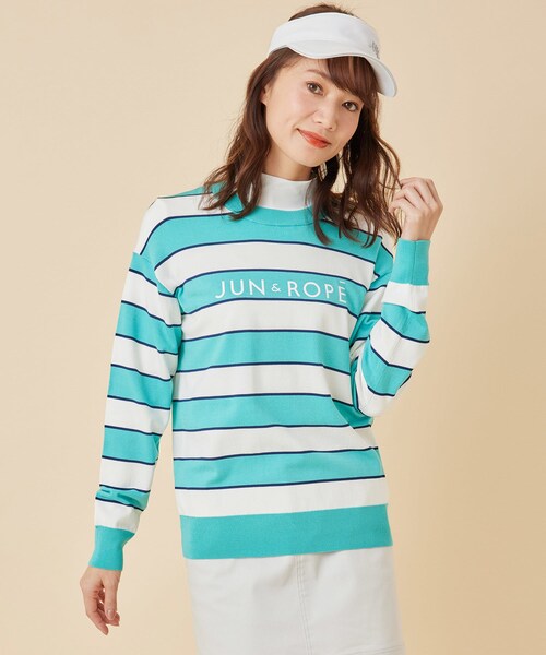 ROPE'（ロペ）の「ロゴ入りボーダー長袖プルオーバー（ニット/セーター・レディース・ライトグリーン/サックス/ピンク・L/M/S）」の3枚目の写真