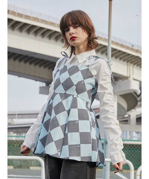 jouetie（ジュエティ）の「ギンガムパターンキャミチュニック【セットアップ対応】（キャミソール・レディース・ブラック/レッド/ピンク/ブルー/ブラウン・M）」の5枚目の写真