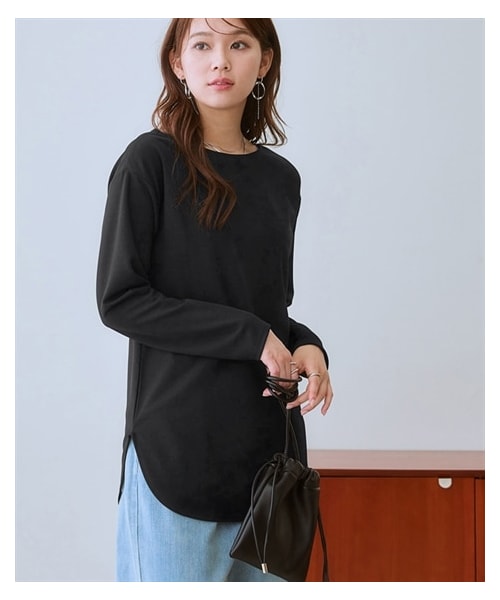 nissen（ニッセン）の「カットジョーゼット裏起毛前後２WAY抜け感トップス（Tシャツ/カットソー・レディース・オフホワイト/黒・S/M/L/LL/3L/4L/5L/6L）」の14枚目の写真