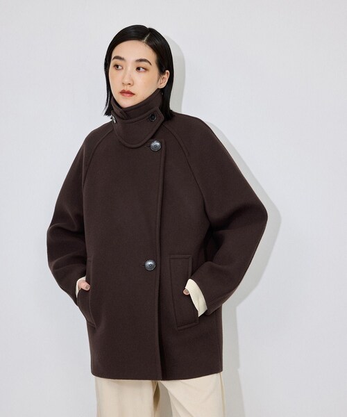 ADAM ET ROPE'(アダムエロペ)の「【定番】ウールボンディングミドルコート(ステンカラーコート・レディース・ダークブラウン/キャメル・36/38)」の16枚目の写真