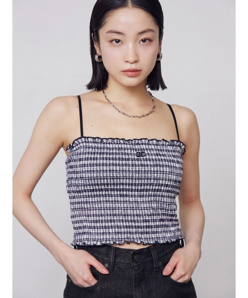 EMODA（エモダ）の「シャーリングクロップキャミソール（キャミソール・レディース・ホワイト/ブラック/ピンク/グリーン/ブルー/ライトミックス・F）」の11枚目の写真