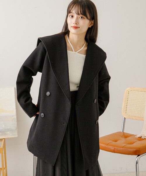 SENSE OF PLACE by URBAN RESEARCH（センスオブプレイスバイアーバンリサーチ）の「ビッグカラーミディコート（テーラードジャケット・レディース・GRY×O.WHT/GREIGE/BLACK・one）」の5枚目の写真