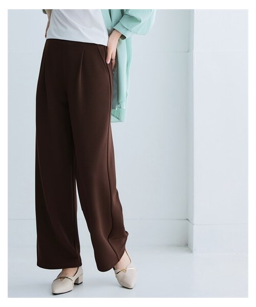 nissen（ニッセン）の「しわになりにくいキレイ目リップルセミワイドストレートパンツ（抗菌防臭・防しわ）（セットアップ可能）＜大きいサイズ有＞（スラックス・レディース・グレー/ブラウン/ネイビー・S/M/L/LL/3L/4L/5L/6L/8L/10L）」の4枚目の写真